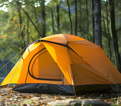 Serene Campsite with Charming Tent Capturing the Beauty and Bliss of Outdoor Camping. Concept Camping Adventure, Serene Surroundings, Charming Tent, Outdoor Beauty, Blissful Moments